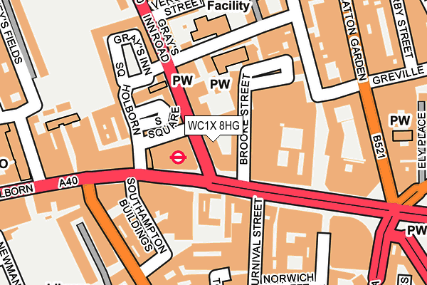 WC1X 8HG map - OS OpenMap – Local (Ordnance Survey)