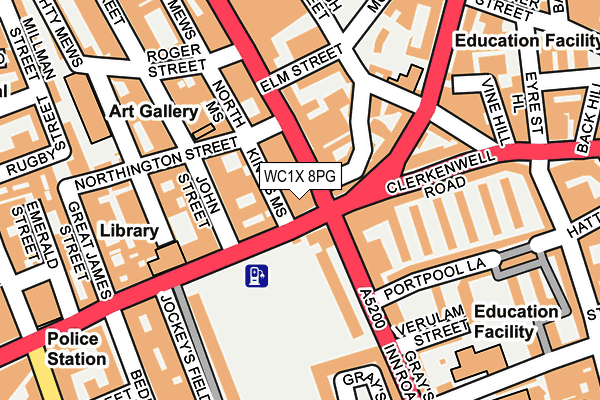WC1X 8PG map - OS OpenMap – Local (Ordnance Survey)