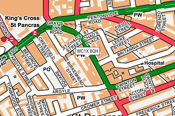 WC1X 8QH map - OS OpenMap – Local (Ordnance Survey)