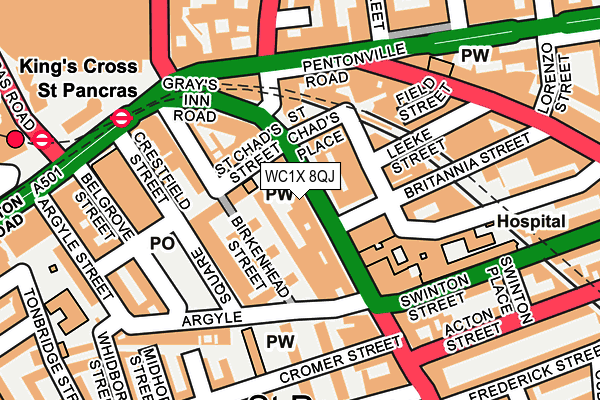 WC1X 8QJ map - OS OpenMap – Local (Ordnance Survey)