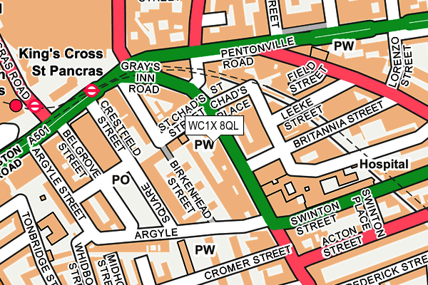 WC1X 8QL map - OS OpenMap – Local (Ordnance Survey)