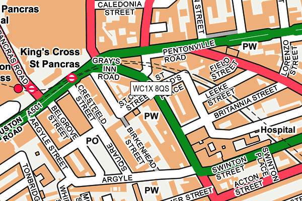 WC1X 8QS map - OS OpenMap – Local (Ordnance Survey)