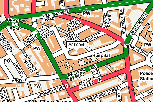 WC1X 9AH map - OS OpenMap – Local (Ordnance Survey)