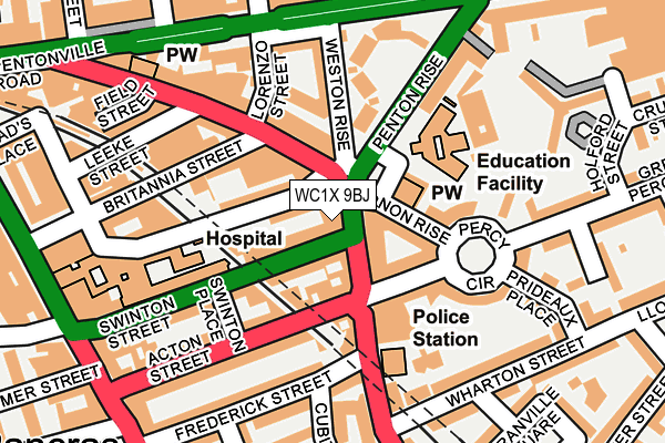 WC1X 9BJ map - OS OpenMap – Local (Ordnance Survey)