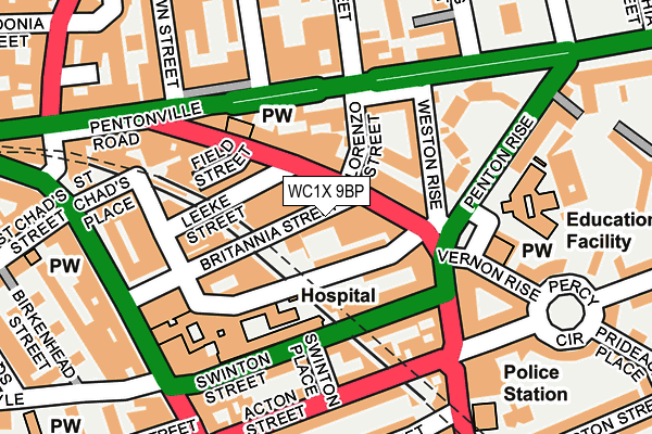 WC1X 9BP map - OS OpenMap – Local (Ordnance Survey)