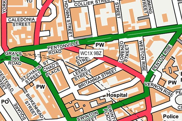 WC1X 9BZ map - OS OpenMap – Local (Ordnance Survey)