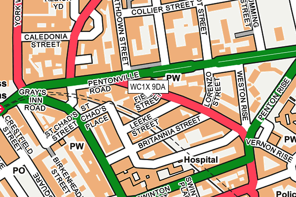 WC1X 9DA map - OS OpenMap – Local (Ordnance Survey)