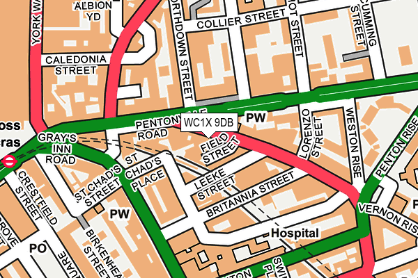 WC1X 9DB map - OS OpenMap – Local (Ordnance Survey)