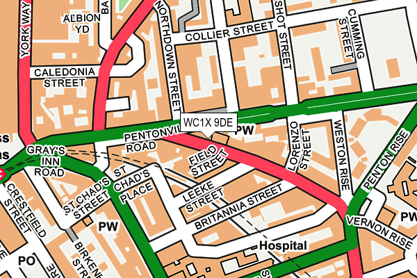 WC1X 9DE map - OS OpenMap – Local (Ordnance Survey)