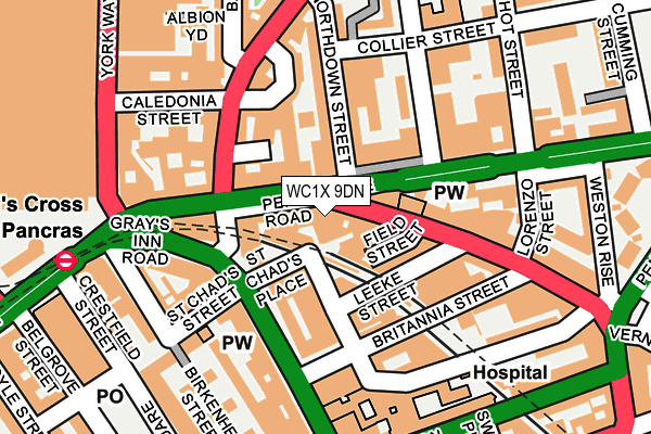 WC1X 9DN map - OS OpenMap – Local (Ordnance Survey)