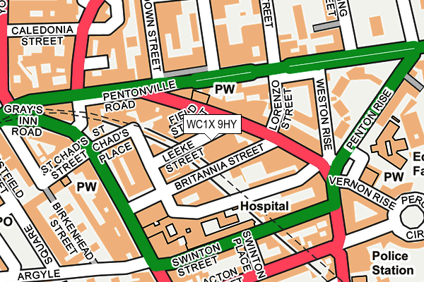 WC1X 9HY map - OS OpenMap – Local (Ordnance Survey)