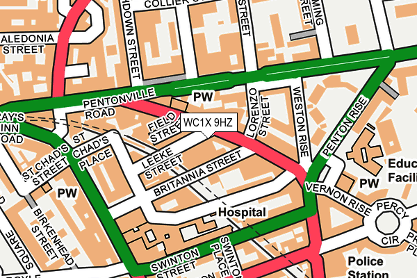WC1X 9HZ map - OS OpenMap – Local (Ordnance Survey)