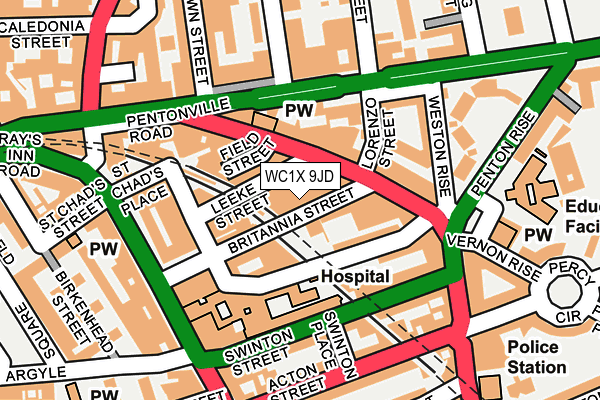 WC1X 9JD map - OS OpenMap – Local (Ordnance Survey)