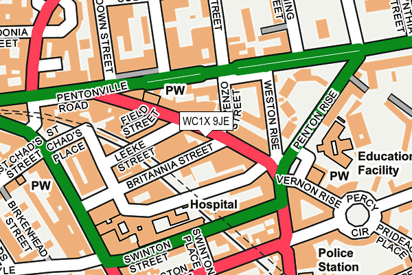 WC1X 9JE map - OS OpenMap – Local (Ordnance Survey)