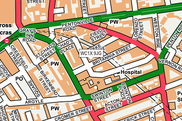 WC1X 9JG map - OS OpenMap – Local (Ordnance Survey)