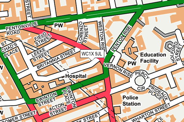 WC1X 9JL map - OS OpenMap – Local (Ordnance Survey)