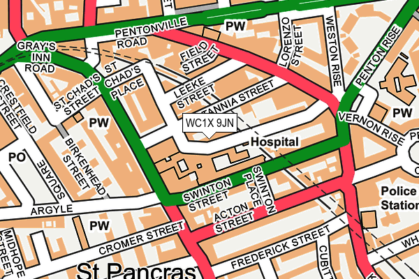 WC1X 9JN map - OS OpenMap – Local (Ordnance Survey)