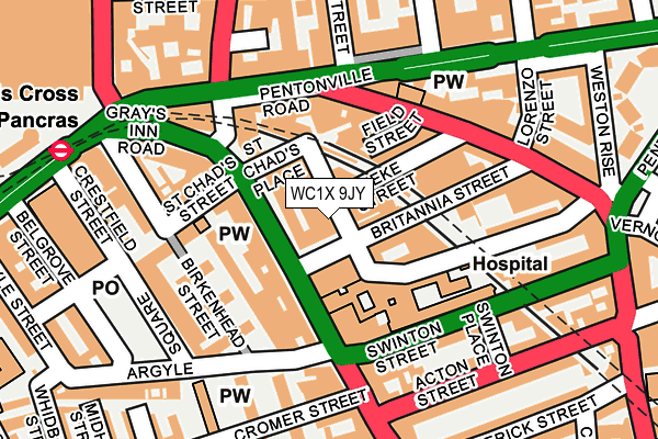 WC1X 9JY map - OS OpenMap – Local (Ordnance Survey)