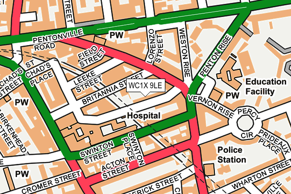 WC1X 9LE map - OS OpenMap – Local (Ordnance Survey)