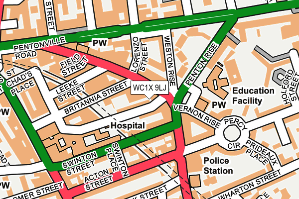 WC1X 9LJ map - OS OpenMap – Local (Ordnance Survey)