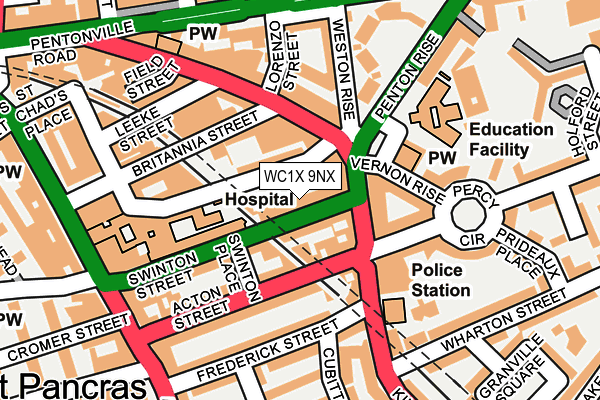 WC1X 9NX map - OS OpenMap – Local (Ordnance Survey)