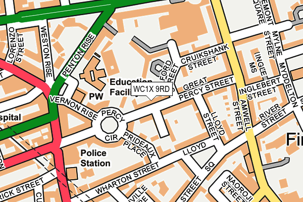 WC1X 9RD map - OS OpenMap – Local (Ordnance Survey)