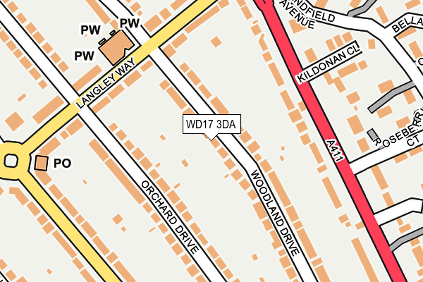 WD17 3DA map - OS OpenMap – Local (Ordnance Survey)