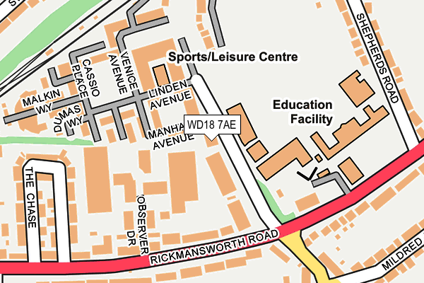 WD18 7AE map - OS OpenMap – Local (Ordnance Survey)