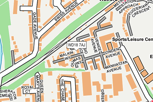 WD18 7AJ map - OS OpenMap – Local (Ordnance Survey)