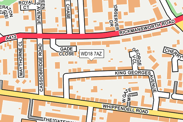 WD18 7AZ map - OS OpenMap – Local (Ordnance Survey)