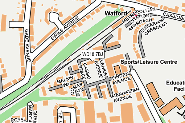 WD18 7BJ map - OS OpenMap – Local (Ordnance Survey)