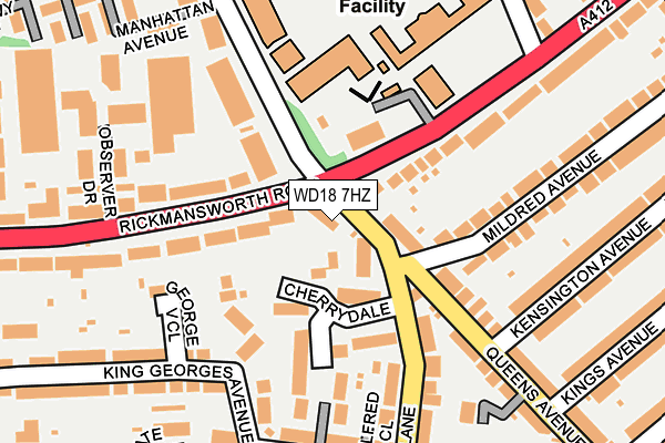 WD18 7HZ map - OS OpenMap – Local (Ordnance Survey)