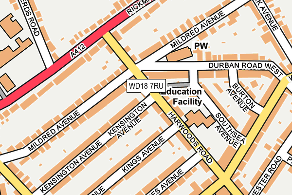 WD18 7RU map - OS OpenMap – Local (Ordnance Survey)