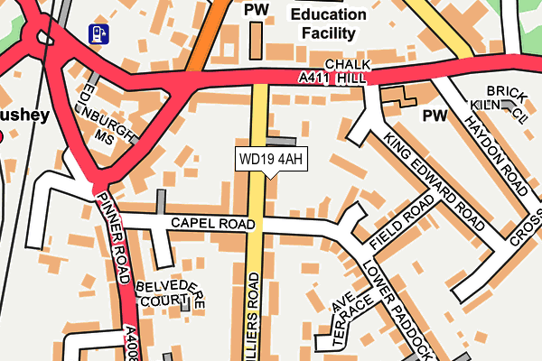 WD19 4AH map - OS OpenMap – Local (Ordnance Survey)