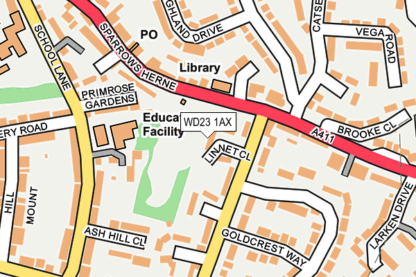 WD23 1AX map - OS OpenMap – Local (Ordnance Survey)
