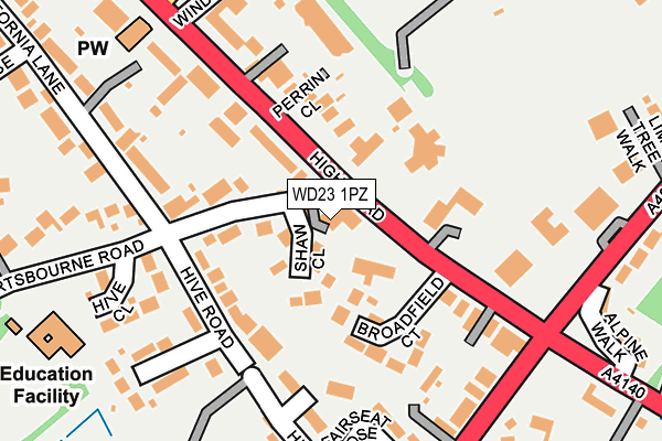 WD23 1PZ map - OS OpenMap – Local (Ordnance Survey)