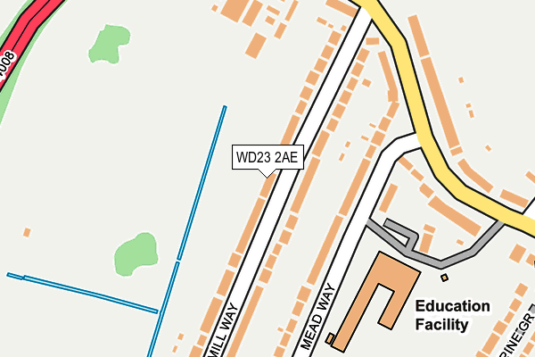 WD23 2AE map - OS OpenMap – Local (Ordnance Survey)