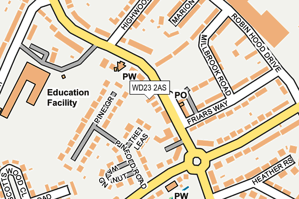 WD23 2AS map - OS OpenMap – Local (Ordnance Survey)