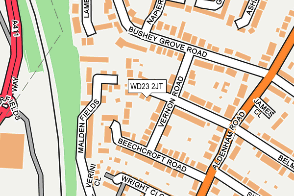 WD23 2JT map - OS OpenMap – Local (Ordnance Survey)