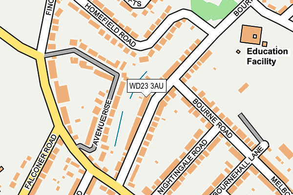 WD23 3AU map - OS OpenMap – Local (Ordnance Survey)