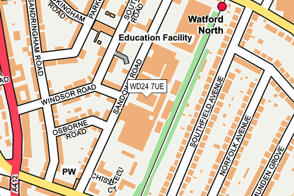 WD24 7UE map - OS OpenMap – Local (Ordnance Survey)