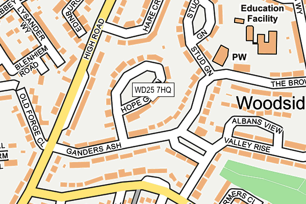 WD25 7HQ map - OS OpenMap – Local (Ordnance Survey)