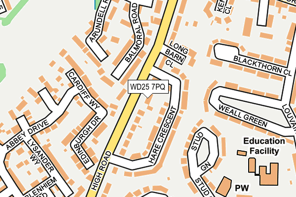 WD25 7PQ map - OS OpenMap – Local (Ordnance Survey)