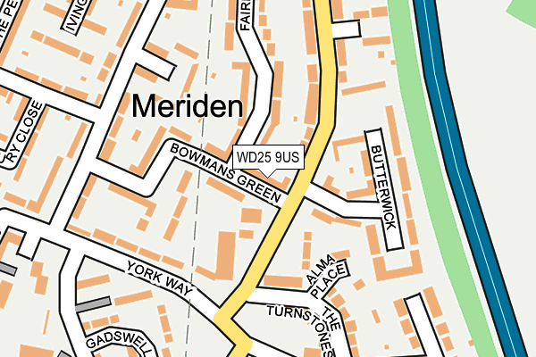 WD25 9US map - OS OpenMap – Local (Ordnance Survey)