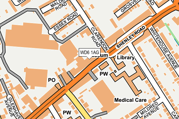 WD6 1AG map - OS OpenMap – Local (Ordnance Survey)
