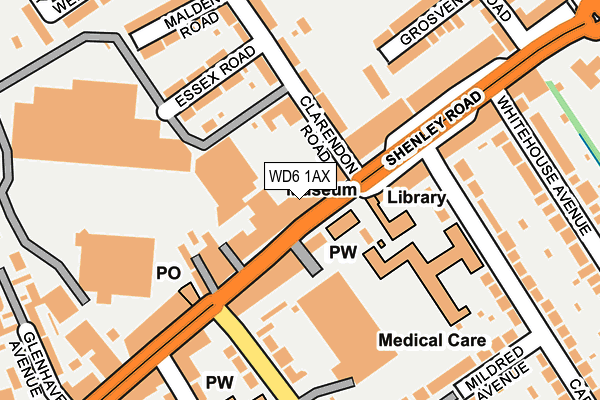 WD6 1AX map - OS OpenMap – Local (Ordnance Survey)