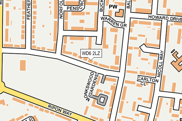 WD6 2LZ map - OS OpenMap – Local (Ordnance Survey)