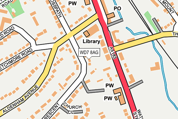 WD7 8AG map - OS OpenMap – Local (Ordnance Survey)