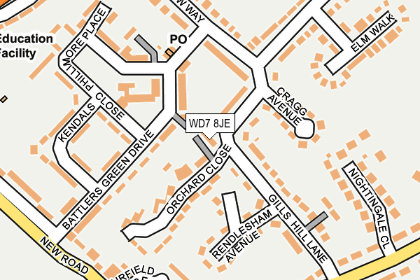 WD7 8JE map - OS OpenMap – Local (Ordnance Survey)