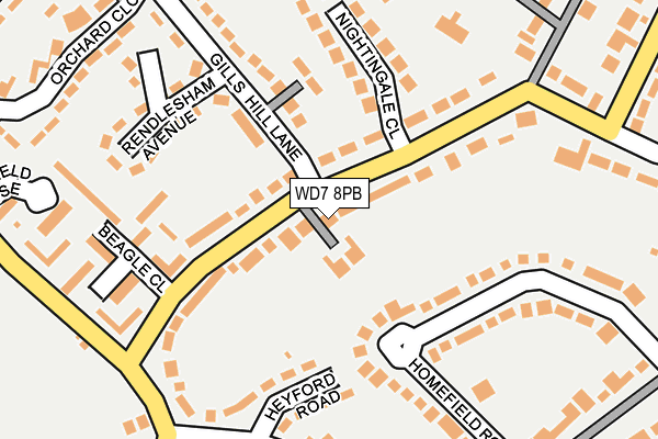 WD7 8PB map - OS OpenMap – Local (Ordnance Survey)